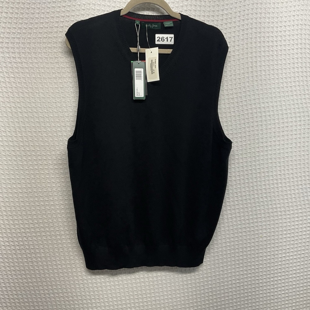 Bobby Jones Mens Black 100% Wool V-Neck Sweater Vest Made in Italy Size L NEW